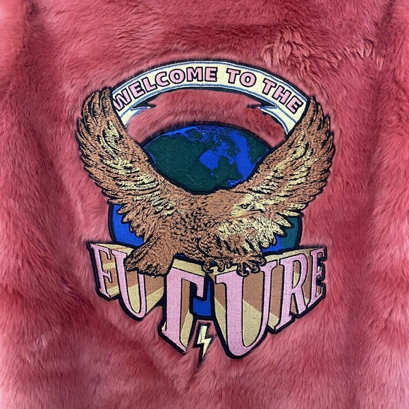 ✨ Volcom Stone Row Women's Pink Shag Embroidered This is Your Future Jacket - Picture 2 of 7